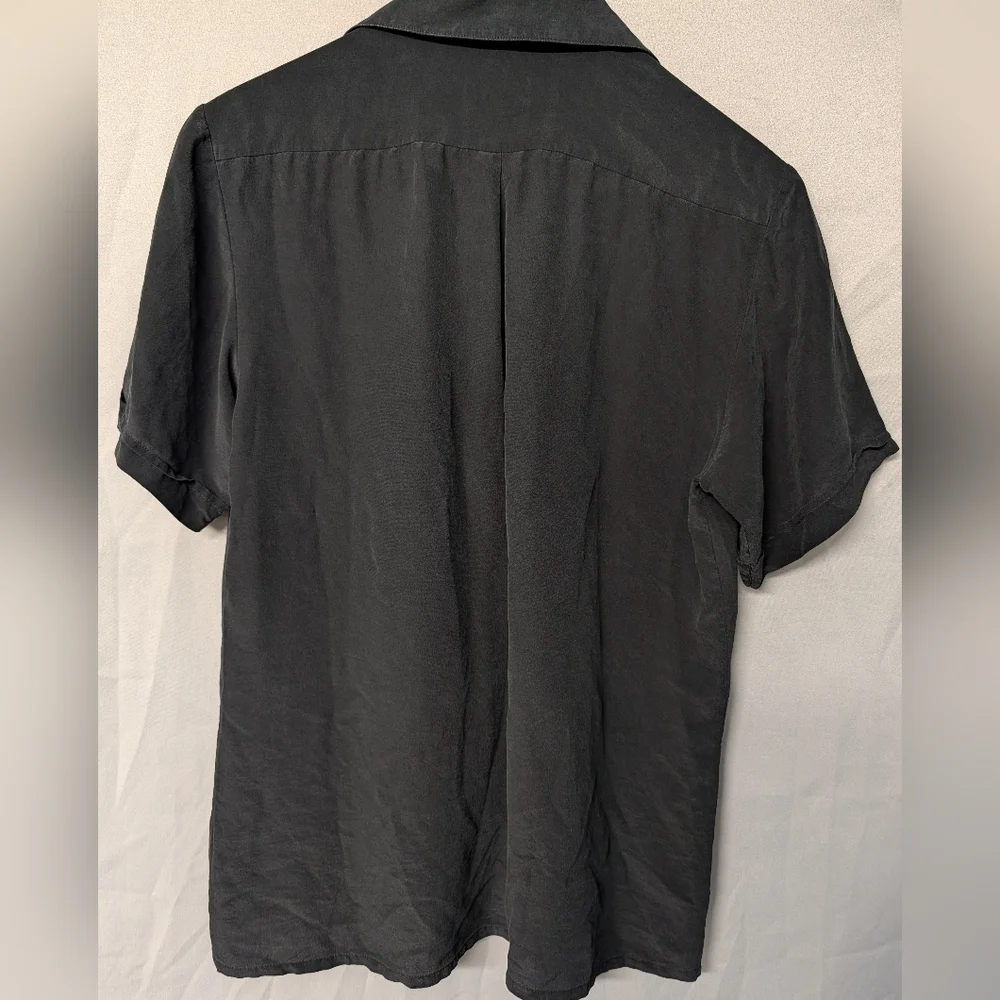 George Glen Black Silk Button Up Collar Shirt Size Medium